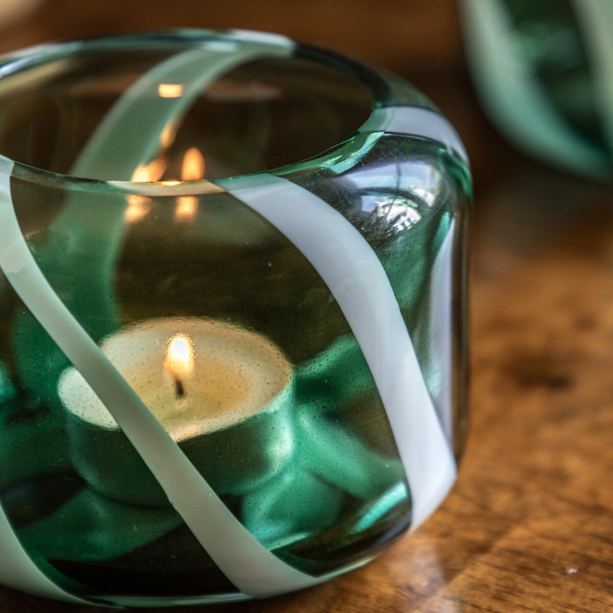 Candy Stripe Green Tealight Holder