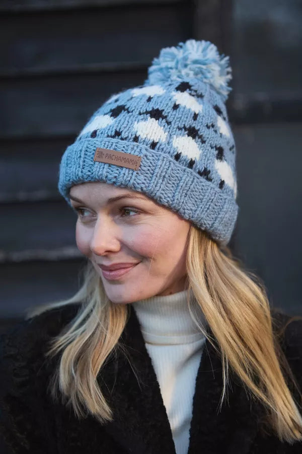 Sheep (Merino) Roll Back Bobble Beanie | Blue/Green