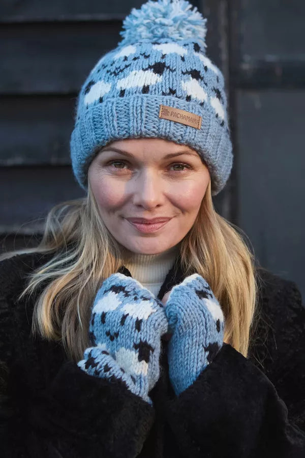 Sheep (Merino) Roll Back Bobble Beanie | Blue/Green