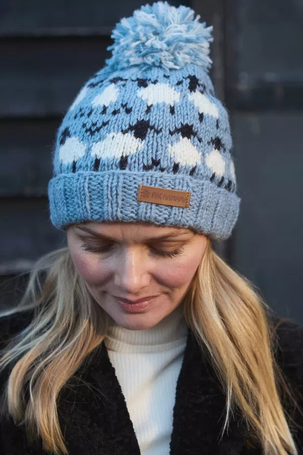 Sheep (Merino) Roll Back Bobble Beanie | Blue/Green