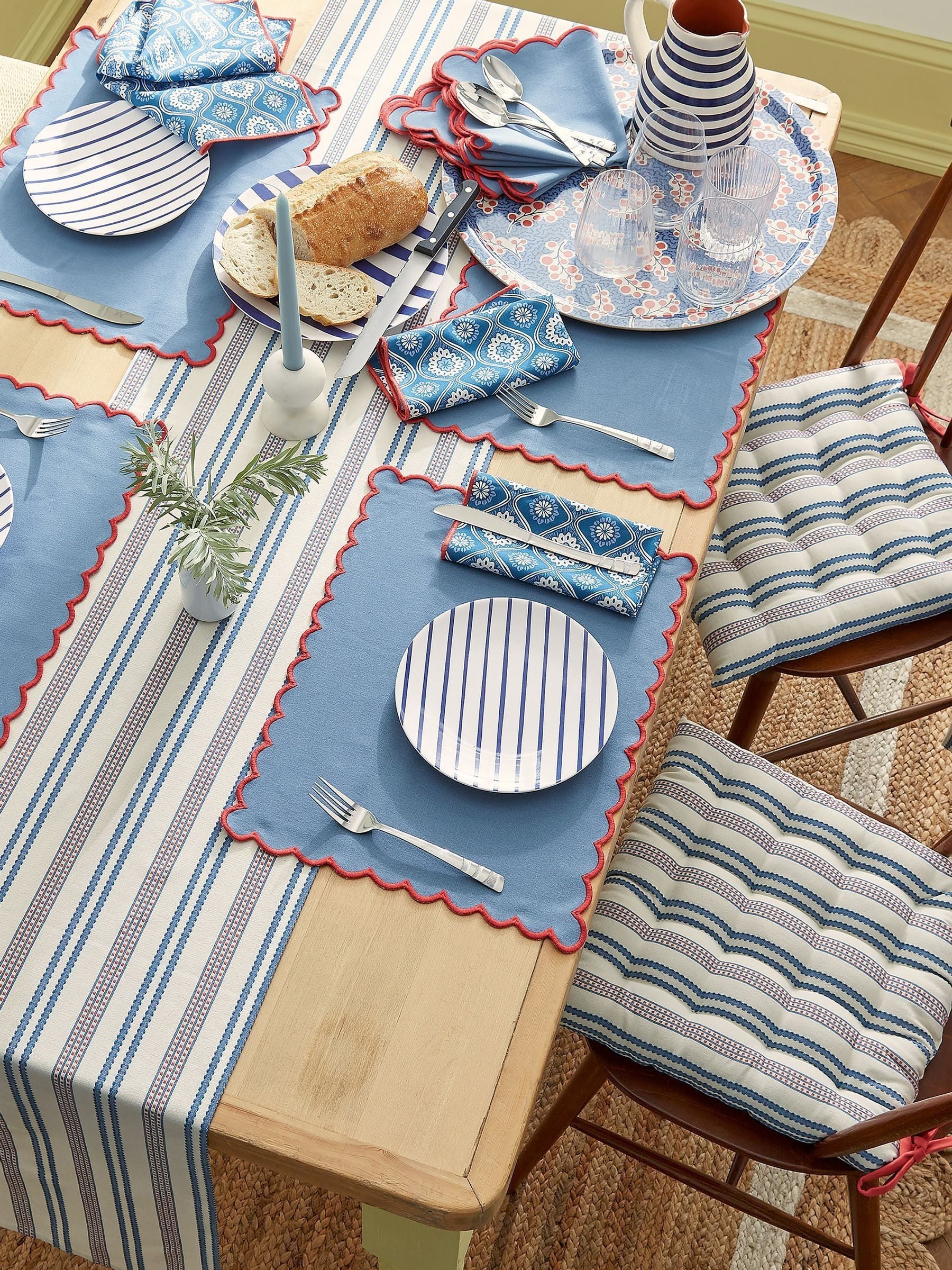 Land & Shore Ticking Stripe Table Runner | Blue/Red