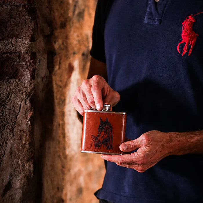 Horse Portrait Leather Hip Flask