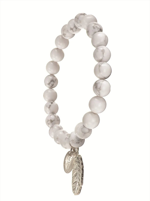 Stone Bead Feather Bracelet | Purity White