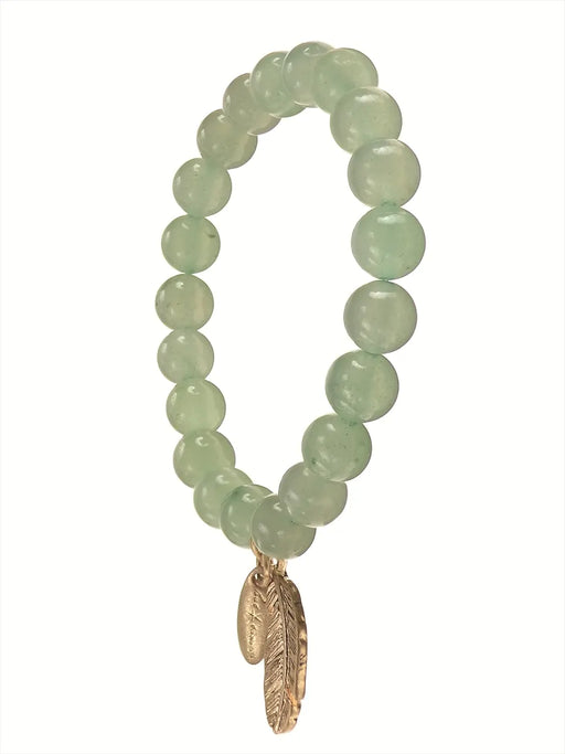 Stone Bead Feather Bracelet | Jade Green