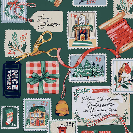 Letters to Santa Christmas Cotton Tea Towel in Green