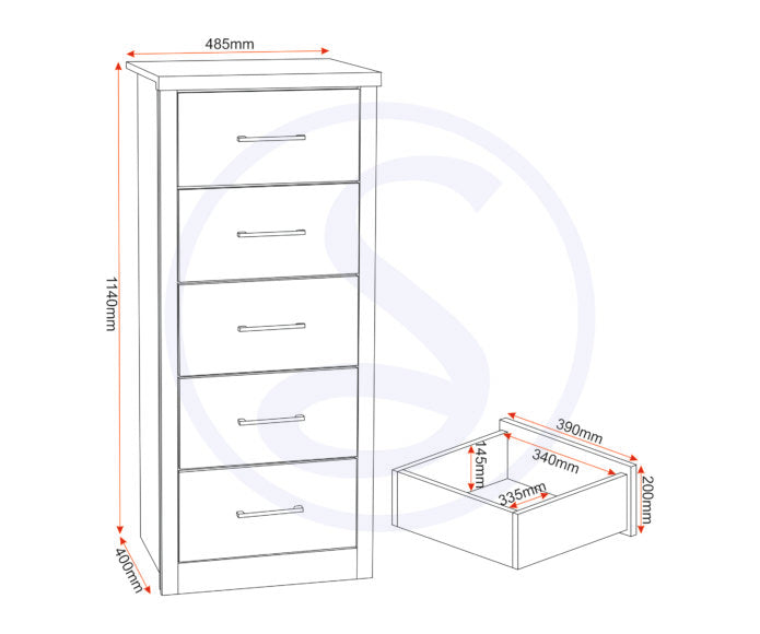 Lisburn | 5 Drawer Narrow Chest