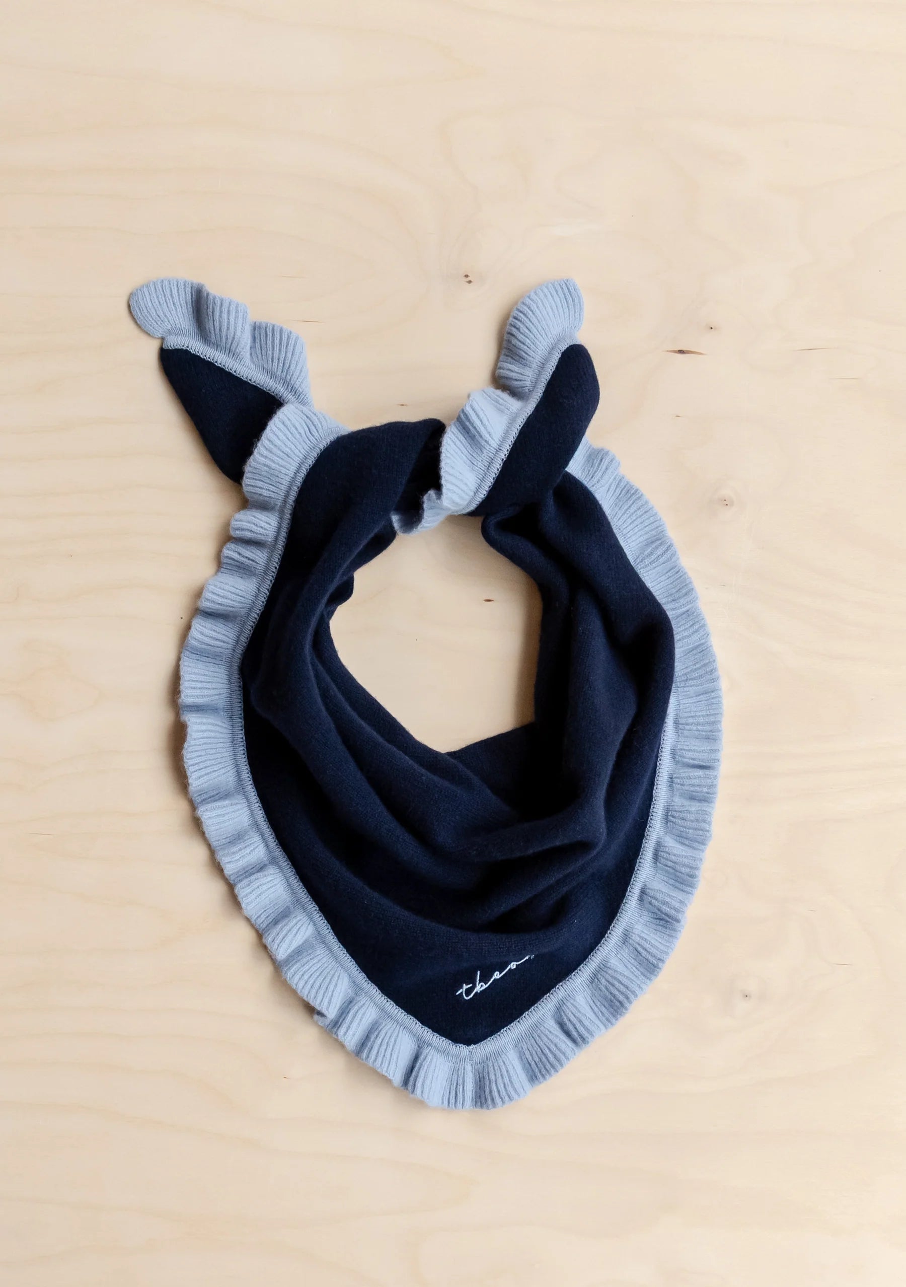 Merino Wool Triangle Scarf - Navy Ruffle