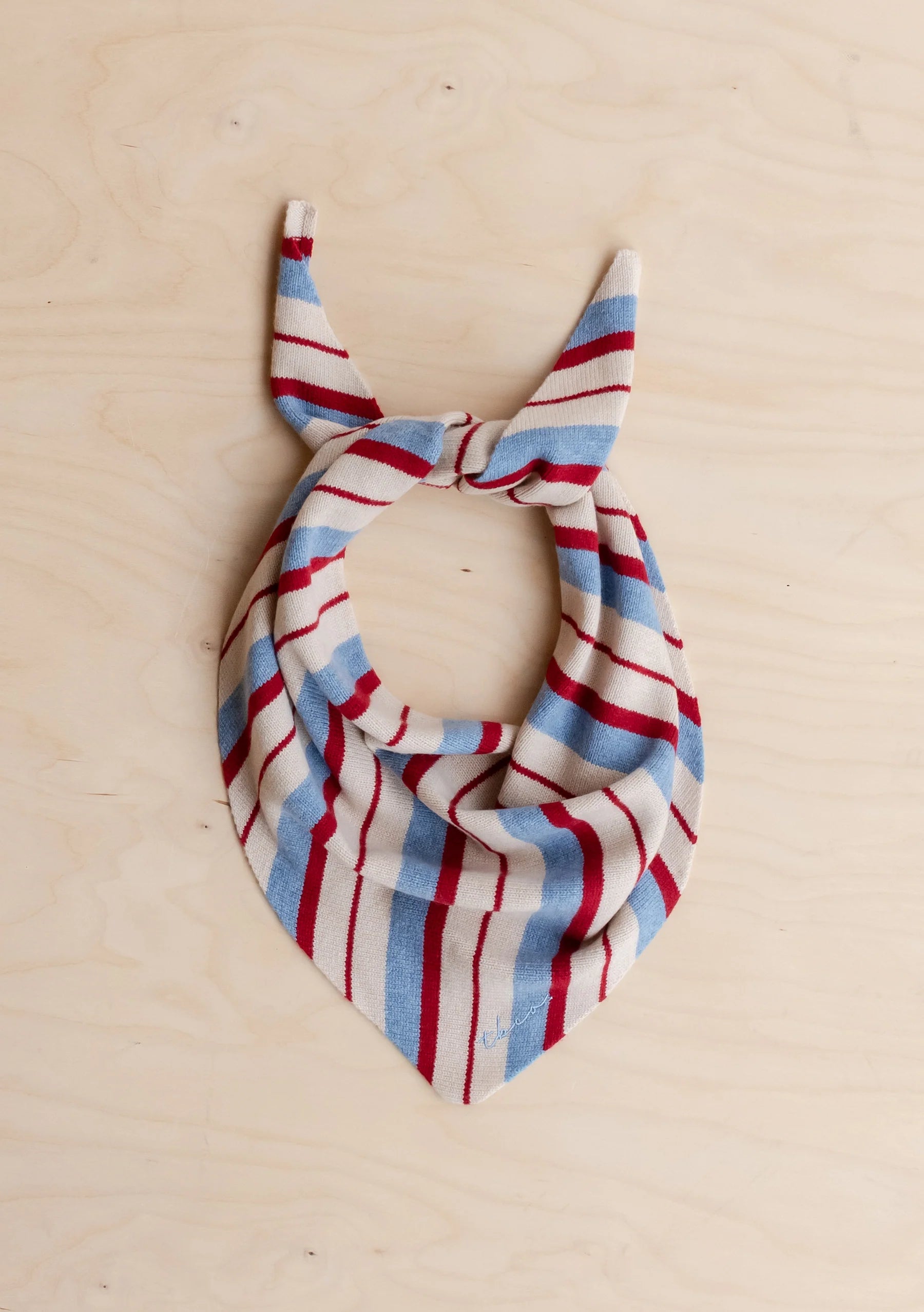 Merino Wool Triangle Scarf  | Blue & Red Stripe