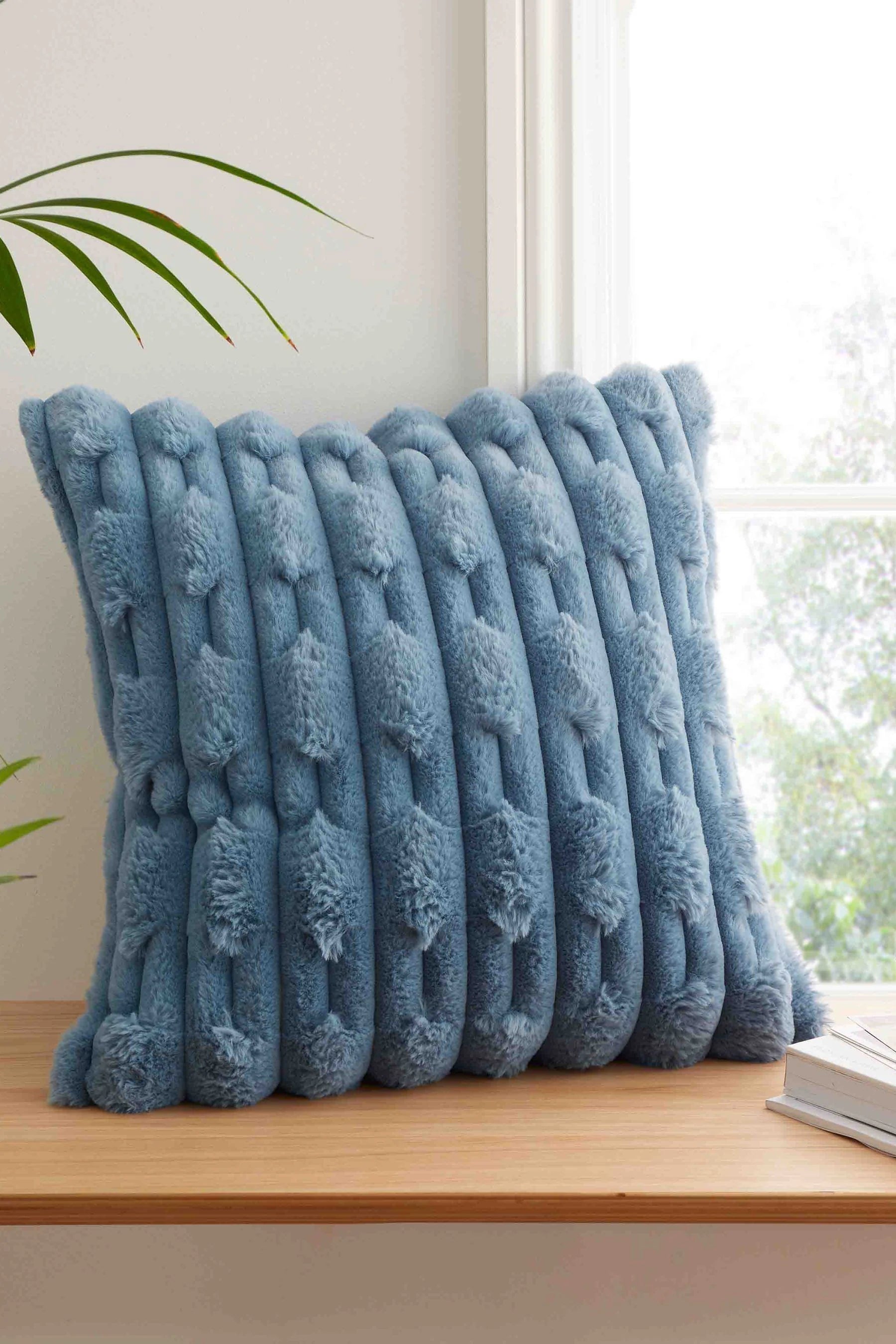 Carved Faux Fur Cushion | Blue