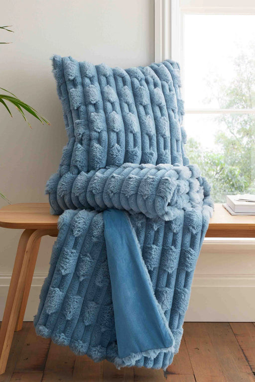 Blue Carved Faux Fur Cushion