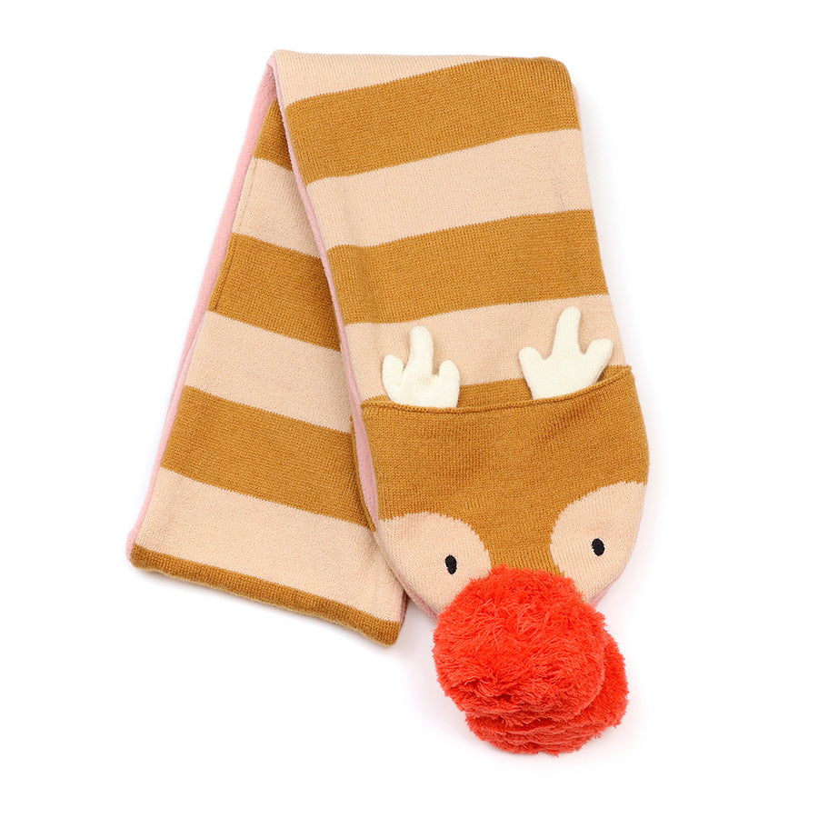 Merry & Bright | Stripe Scarf With Dasher Reindeer Pockets