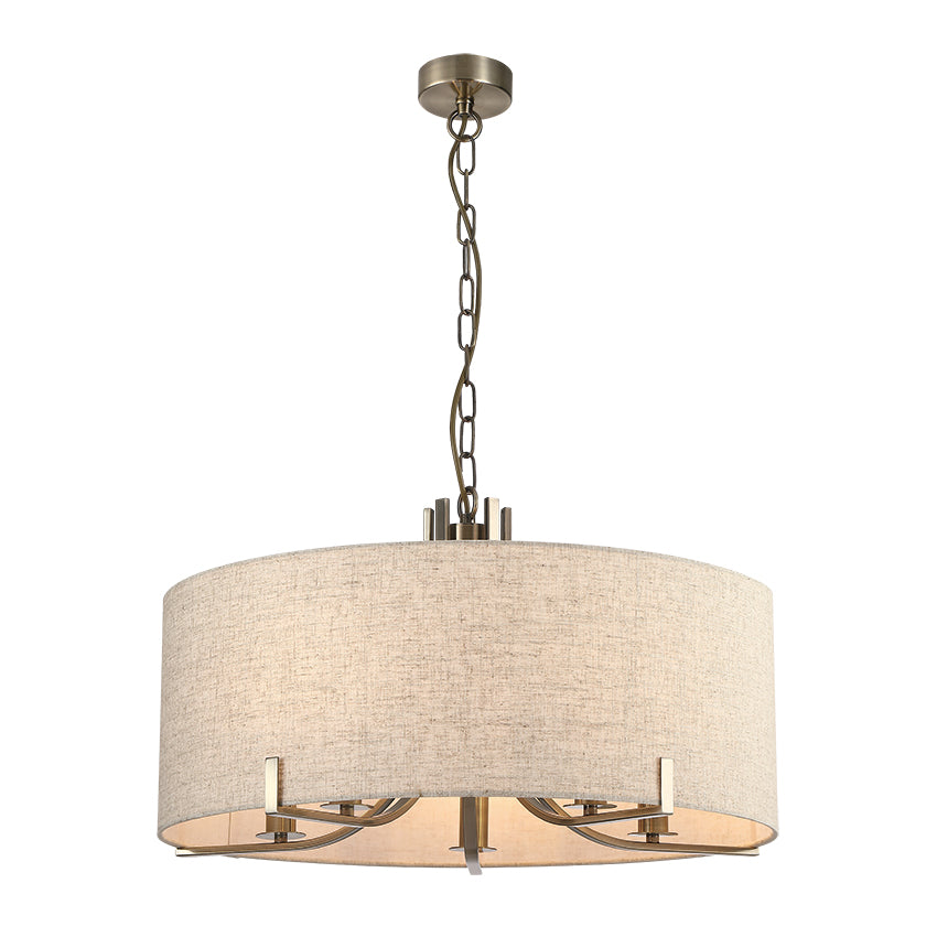 Antique Brass & Oatmeal Pendant | 5 Light