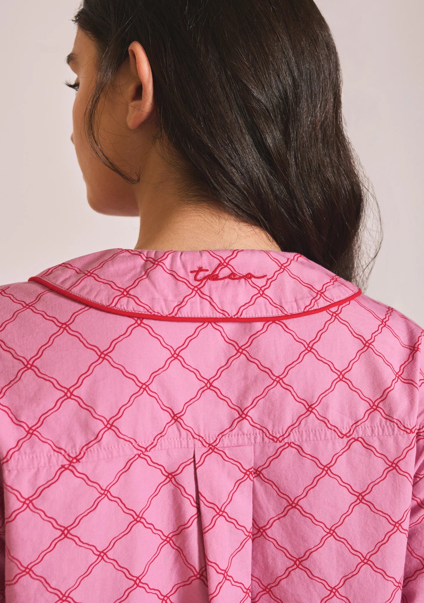 Cropped Cotton Pyjama Set | Pink Lattice - Medium