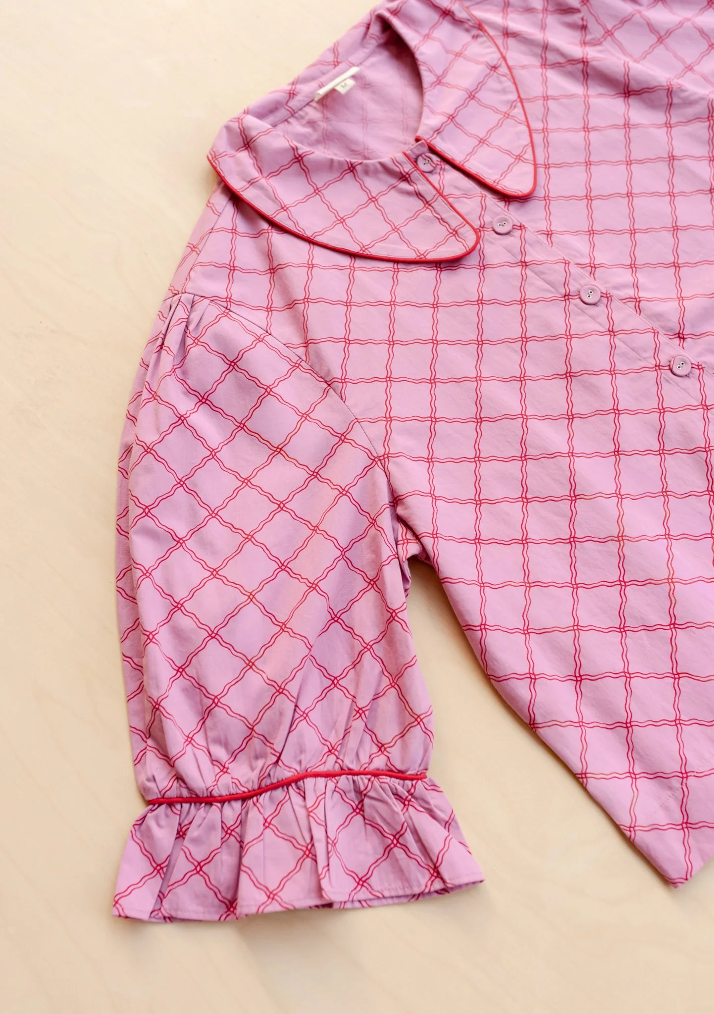Cropped Cotton Pyjama Set | Pink Lattice - Medium