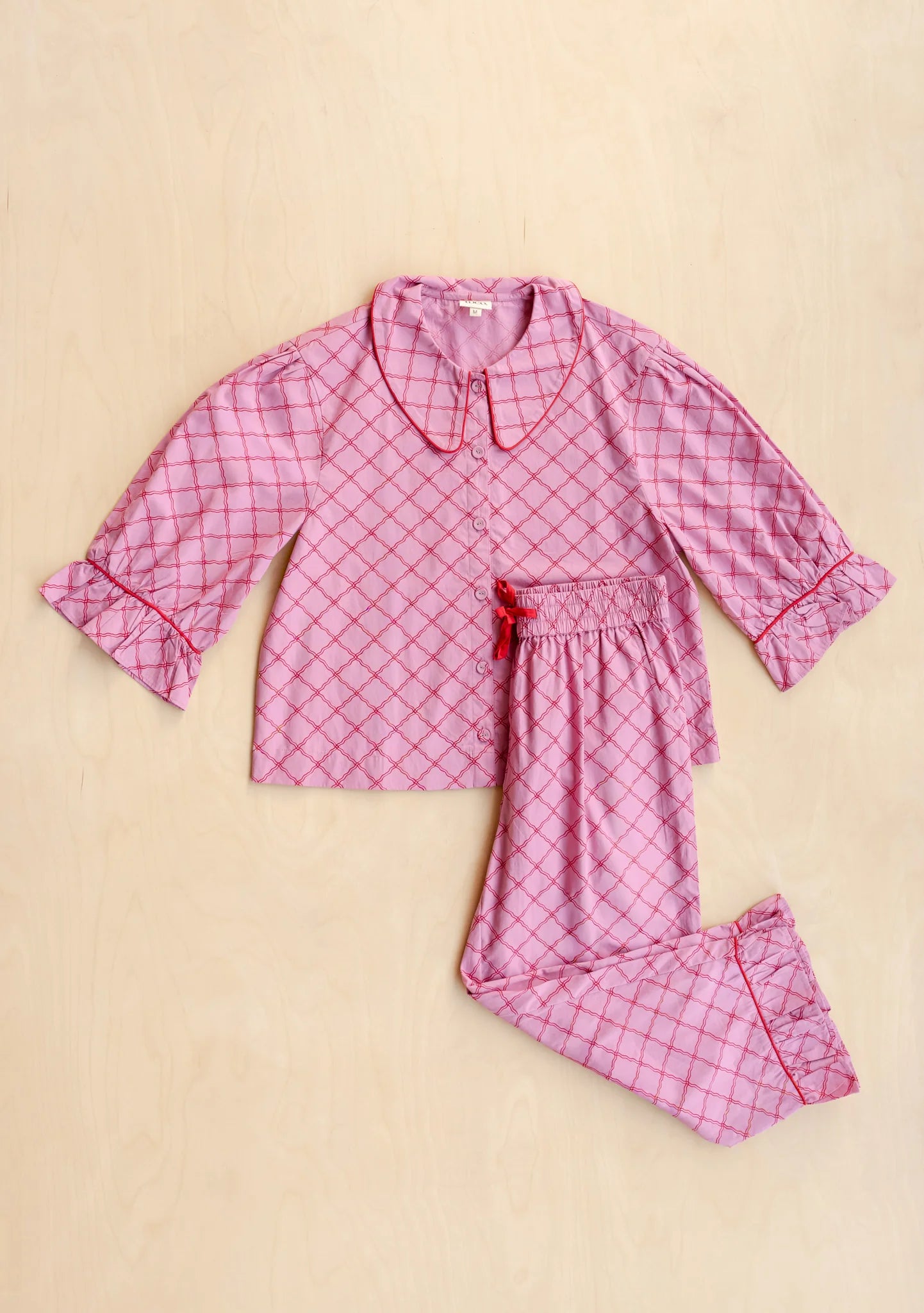 Cropped Cotton Pyjama Set | Pink Lattice - Medium