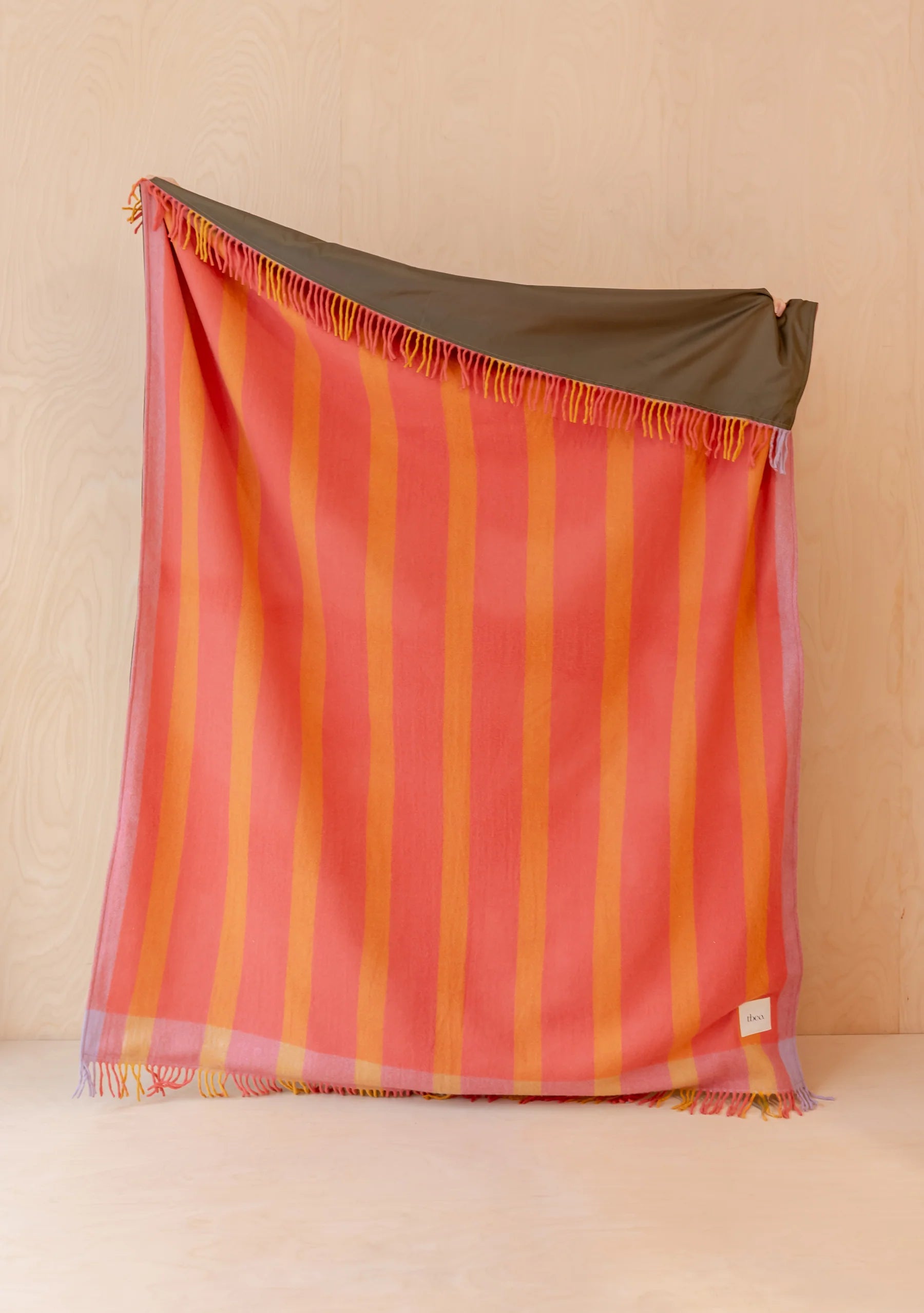 Recycled Wool Picnic Blanket | Orange Frame Stripe