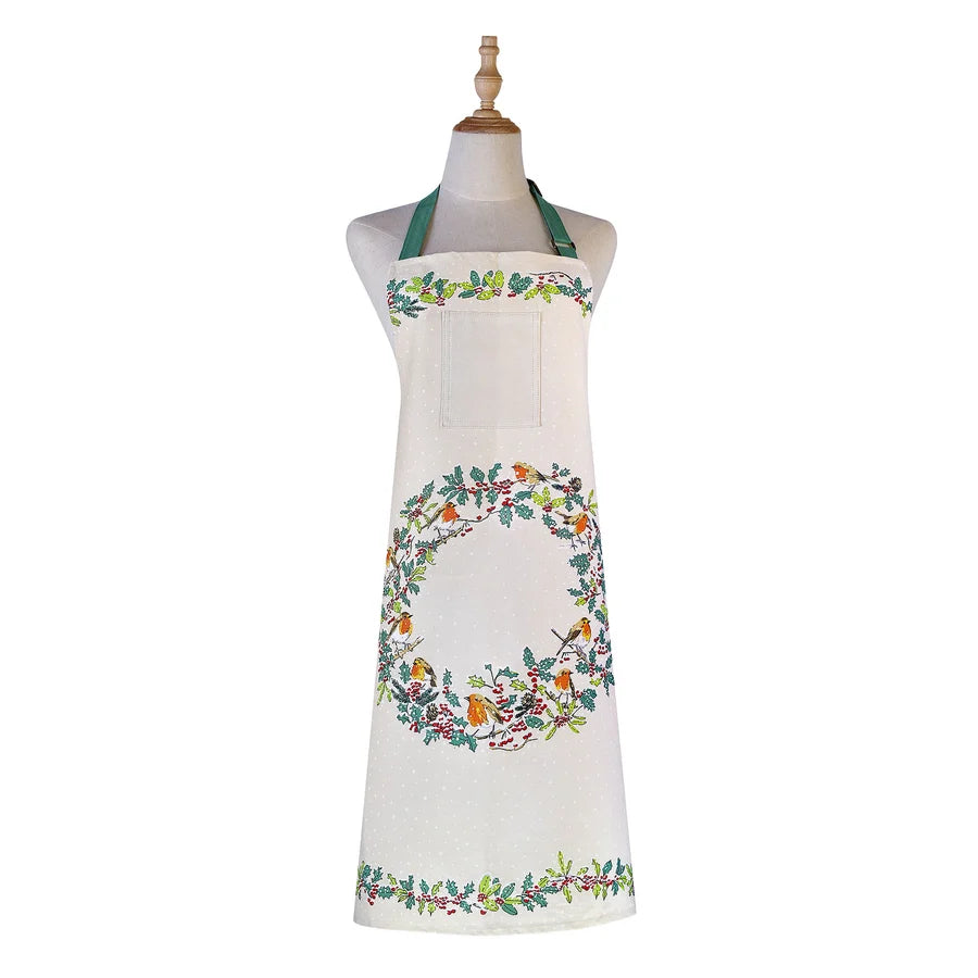 Christmas Robins | Cotton Apron | Green