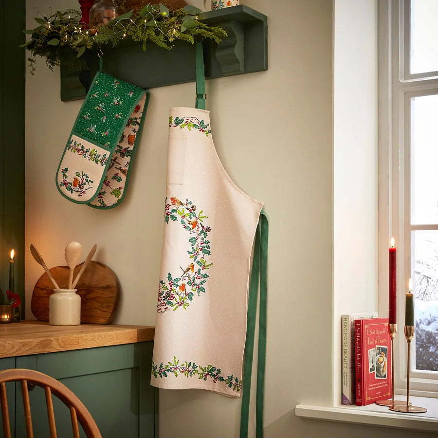 Christmas Robins | Cotton Apron | Green