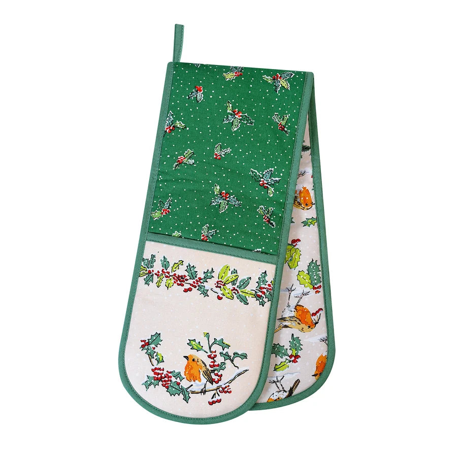 Christmas Robins | Double Oven Glove | Green