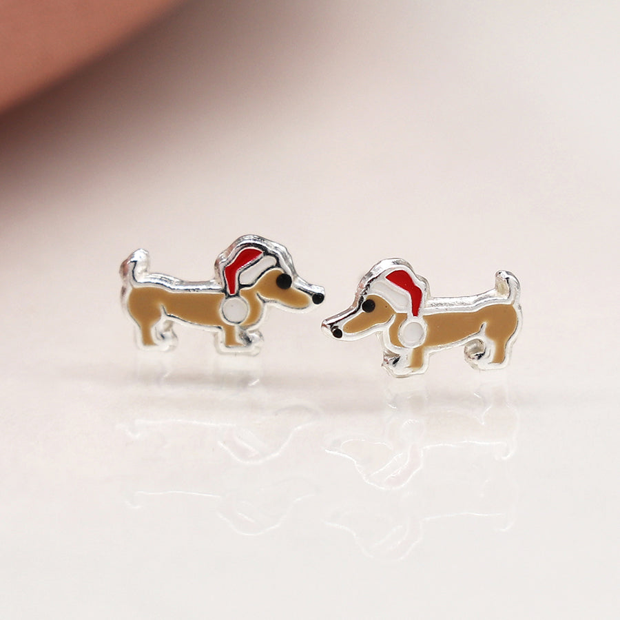 Christmas Daschund dog earrings-Sterling silver