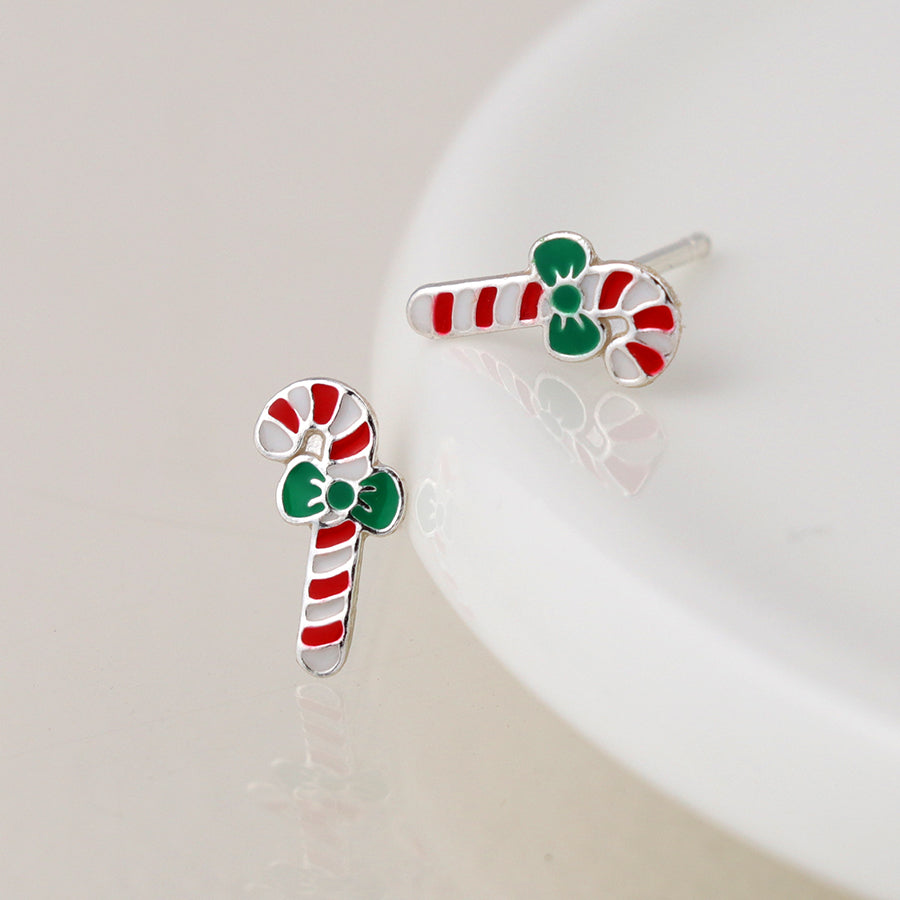 Christmas Candy Cane Earrings -Sterling silver
