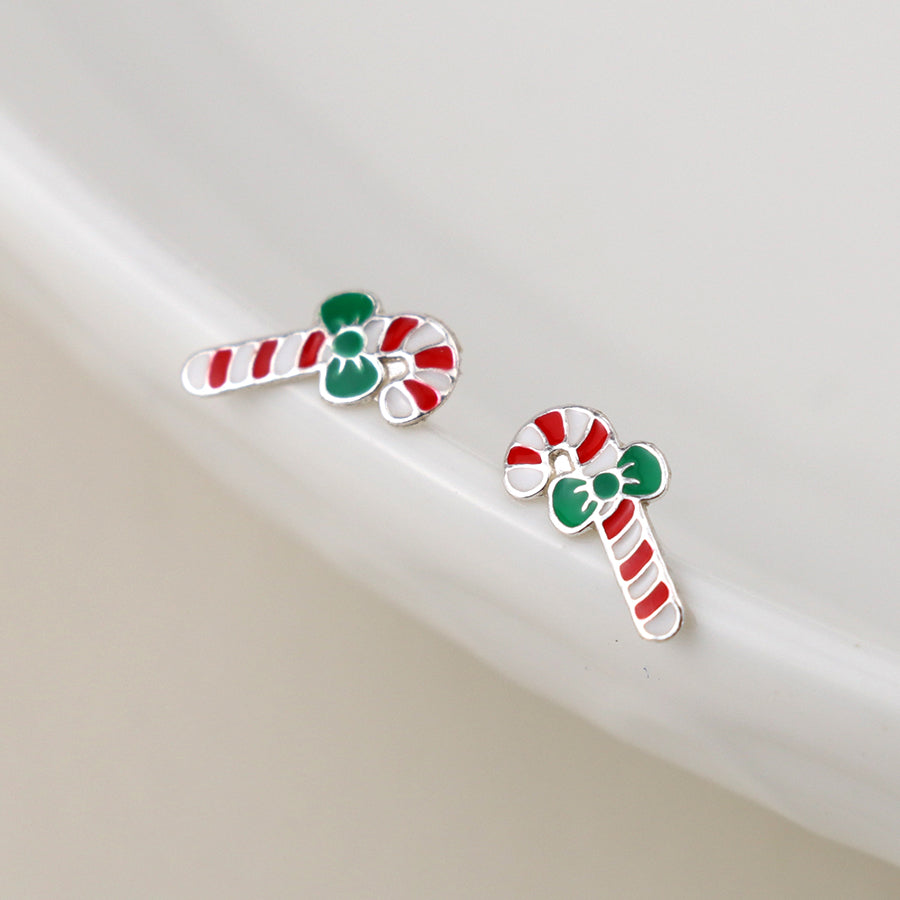 Christmas Candy Cane Earrings -Sterling silver
