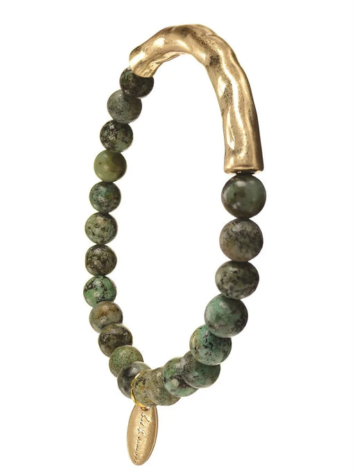 Stone Beads and Worn Faux Gold | Bracelet