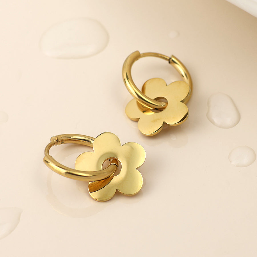 Waterproof Gold Plated Hoop and Retro Flower Earrings