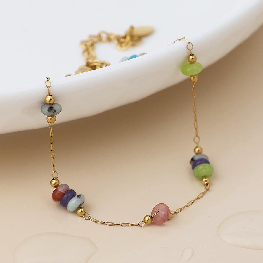 Coloured Bead Station | Gold Plated Bracelet