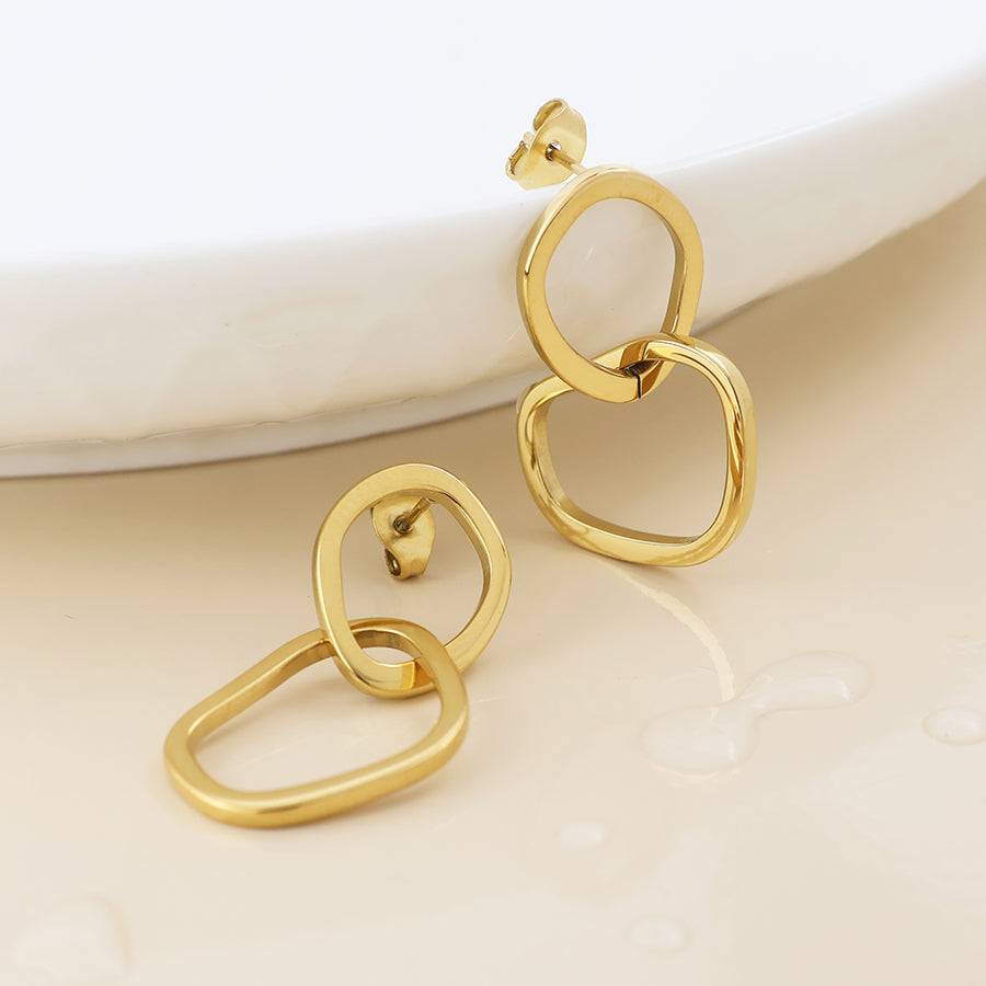 Waterproof Gold Plated Linked Organic Hoop Earrings