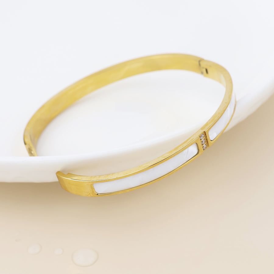 Shell & Crystal | Gold Plated Bangle