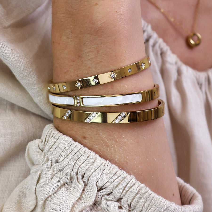 Shell & Crystal | Gold Plated Bangle