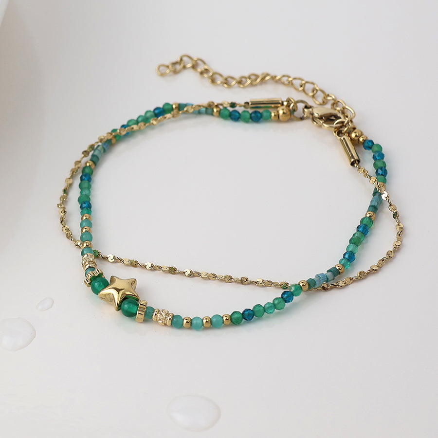 Green Bead & Star | Gold Plated Bracelet
