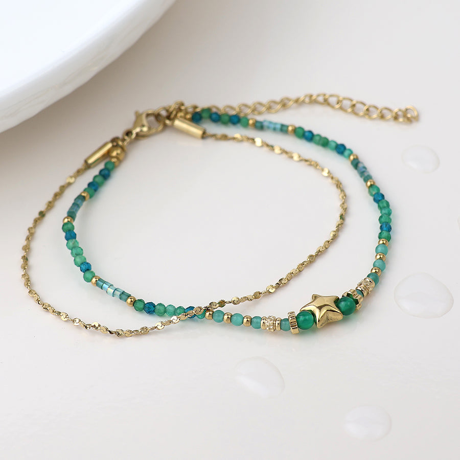 Green Bead & Star | Gold Plated Bracelet