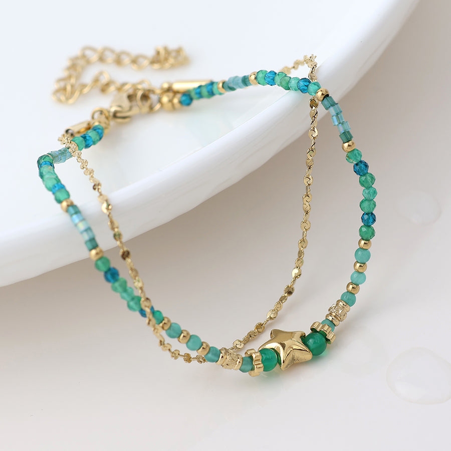 Green Bead & Star | Gold Plated Bracelet