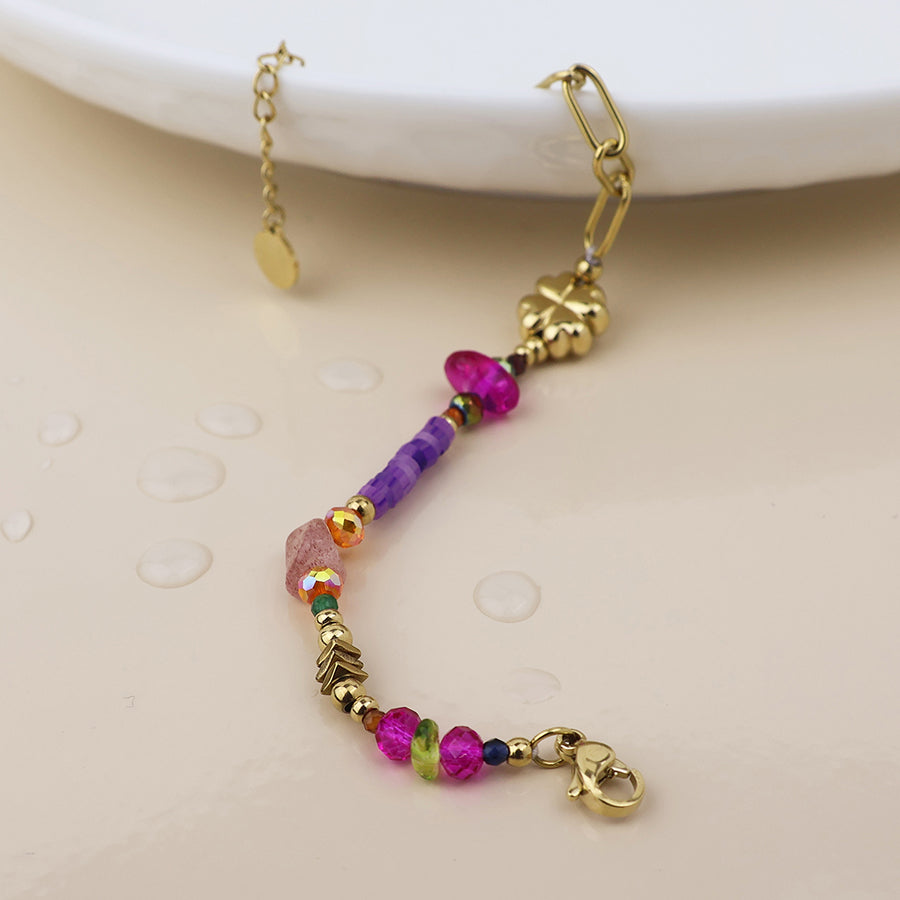 Purple Mix Flower Charm | Gold Plated Bracelet