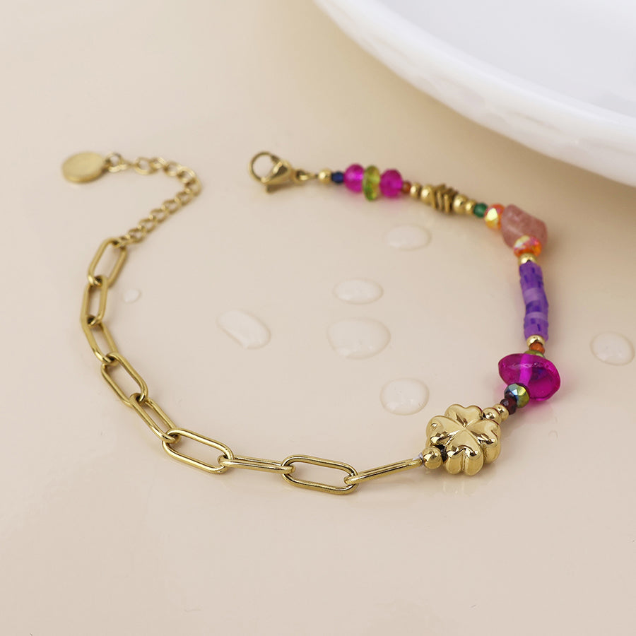 Purple Mix Flower Charm | Gold Plated Bracelet