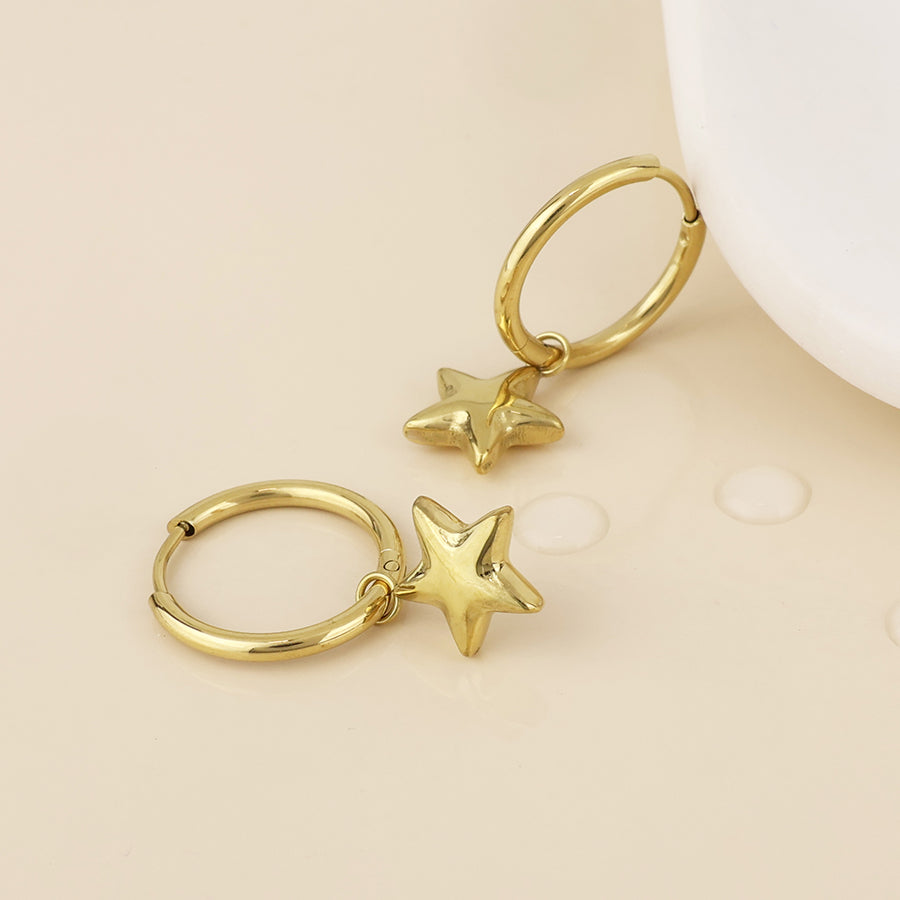 Starlet Stainless Steel Star Charm Hoop Earrings | Gold Plated