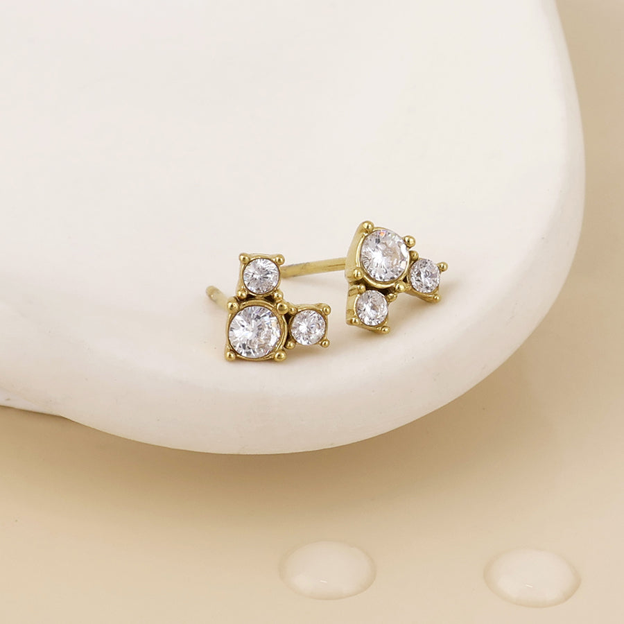 Triad Stainless Steel Triple Crystal Stud Earrings | Gold Plated