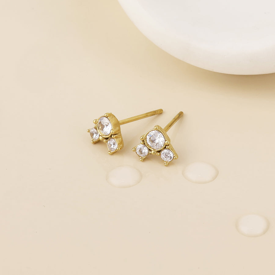 Triad Stainless Steel Triple Crystal Stud Earrings | Gold Plated