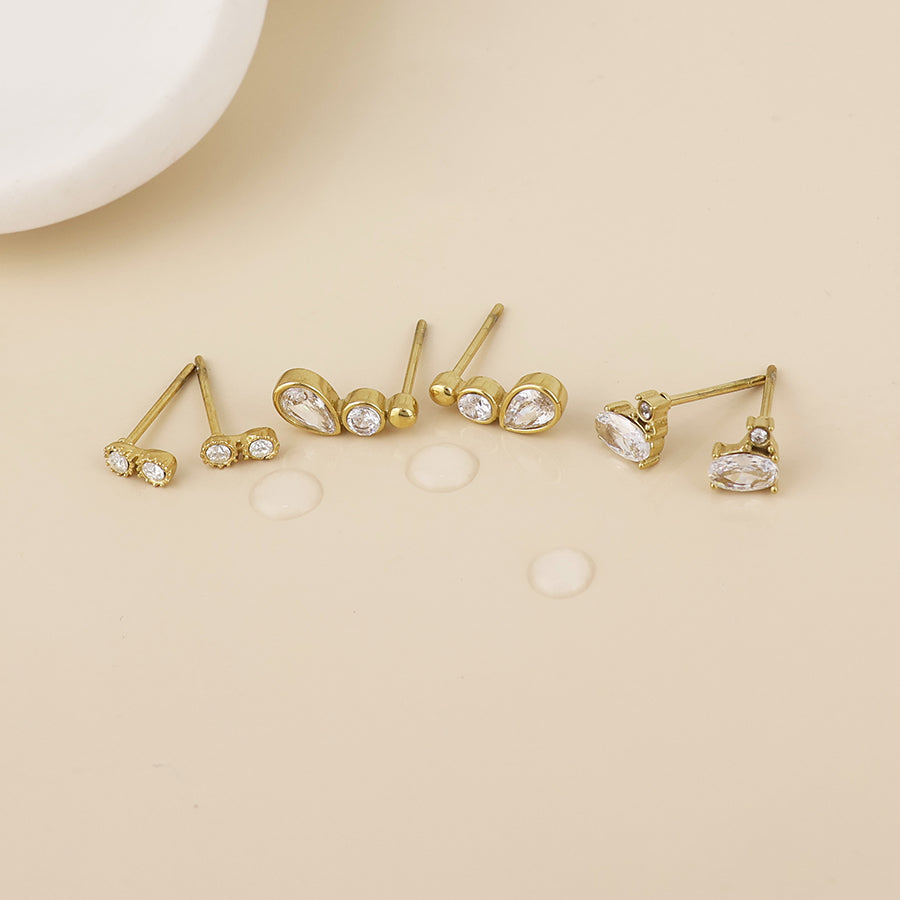 Kindred Stainless Steel Classics Crystal Stud Earrings Set | Gold Plated
