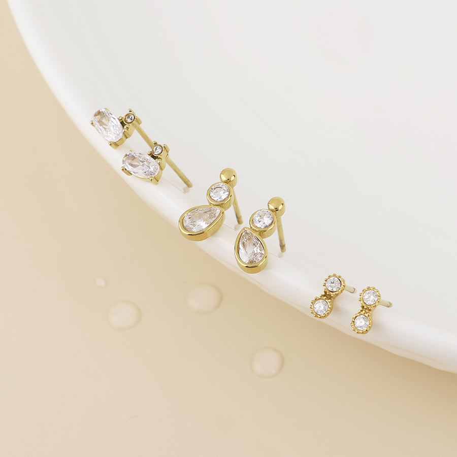 Kindred Stainless Steel Classics Crystal Stud Earrings Set | Gold Plated