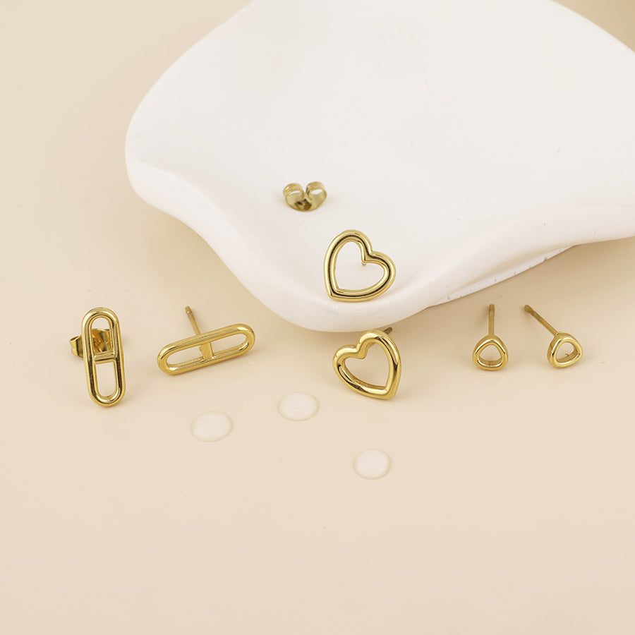 Gilded Stainless Steel Contemporary Mix Stud Earrings Set | Gold Plated