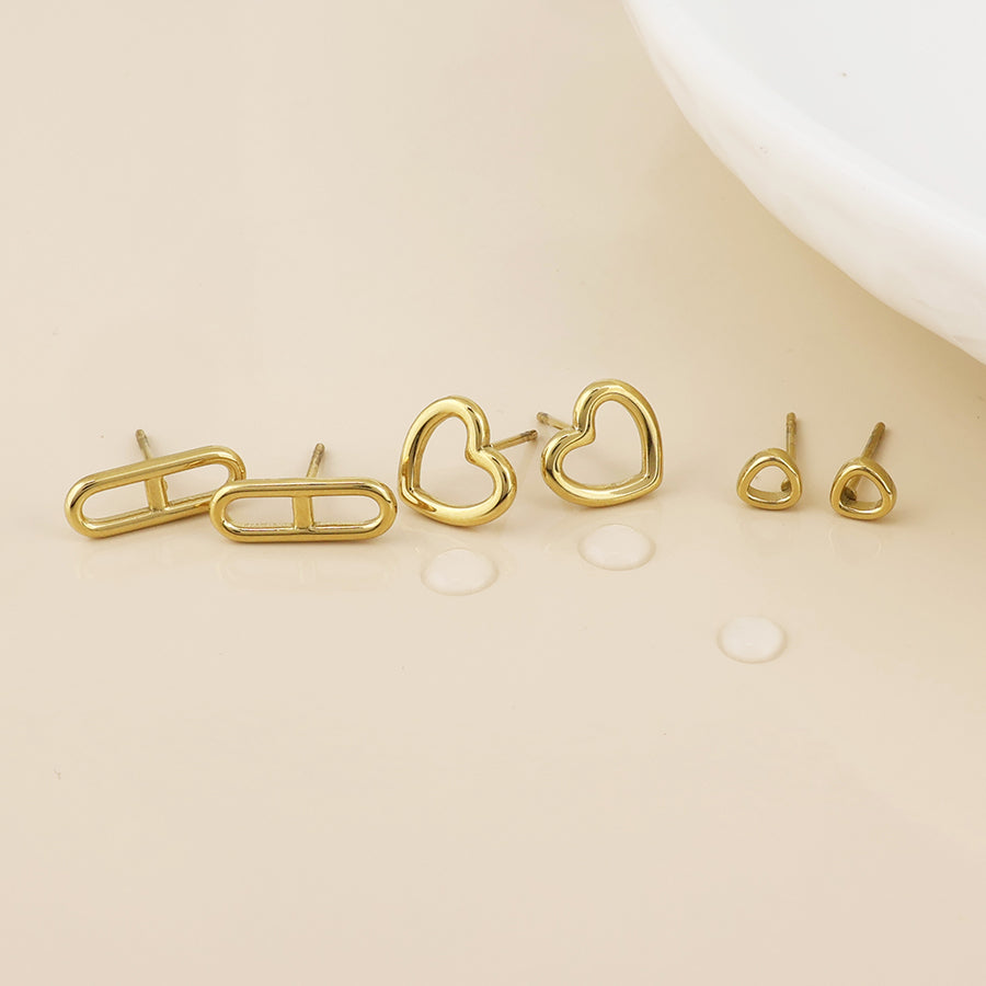 Gilded Stainless Steel Contemporary Mix Stud Earrings Set | Gold Plated