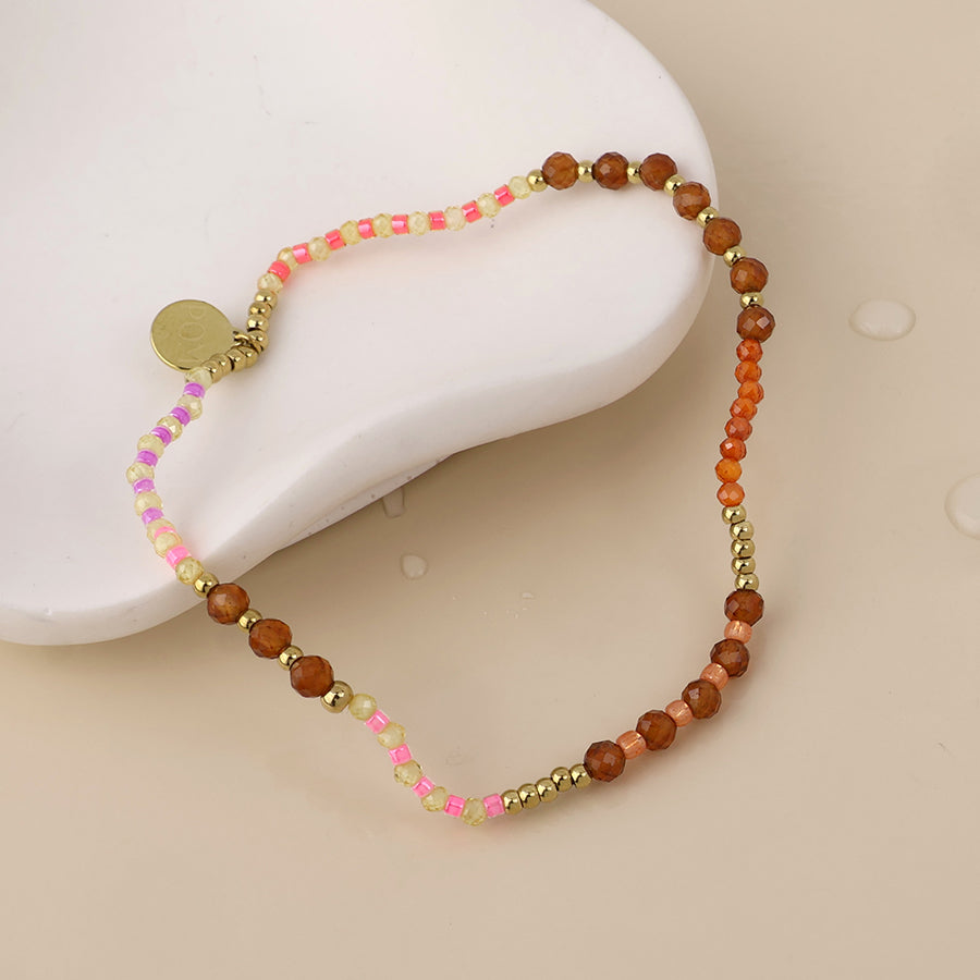 Electra Stainless Steel Coral & Terracotta Mix Bead Bracelet | Gold Plated