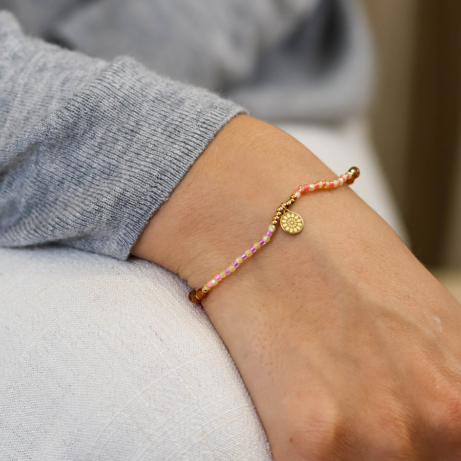 Electra Stainless Steel Coral & Terracotta Mix Bead Bracelet | Gold Plated