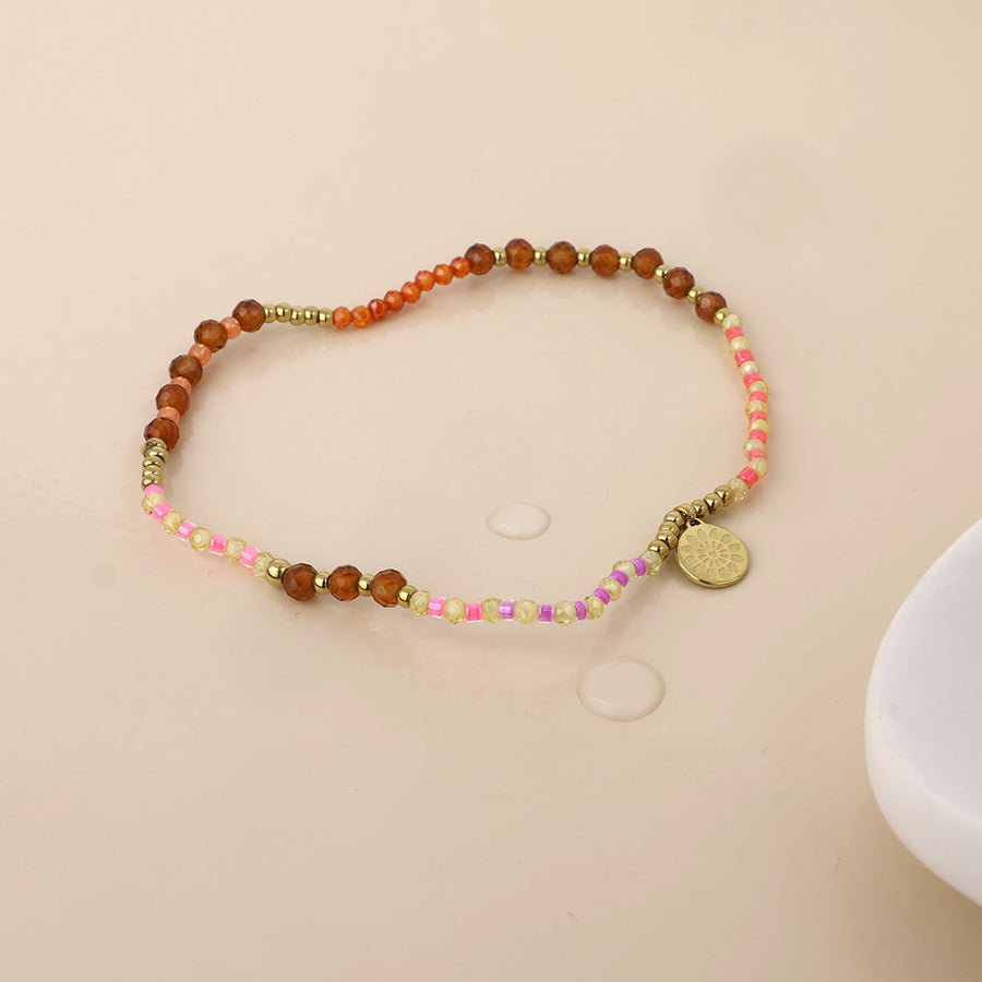 Electra Stainless Steel Coral & Terracotta Mix Bead Bracelet | Gold Plated
