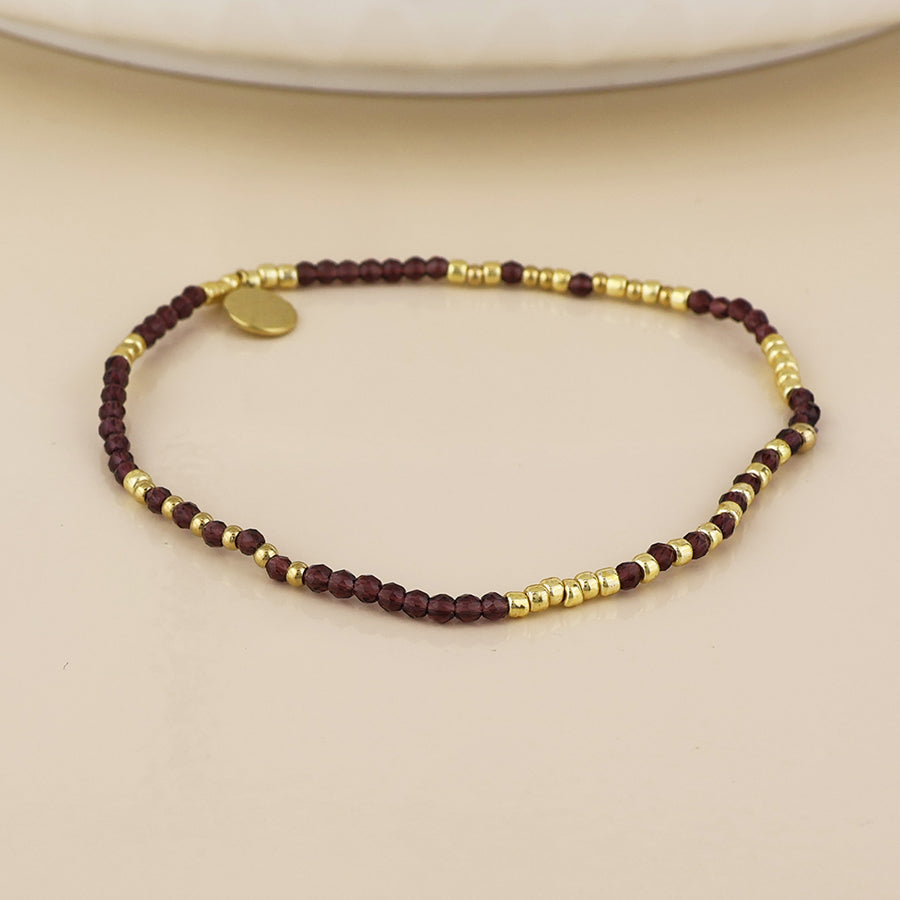 Erin Stainless Steel Brown Fine Bead Bracelet | Gold Plated