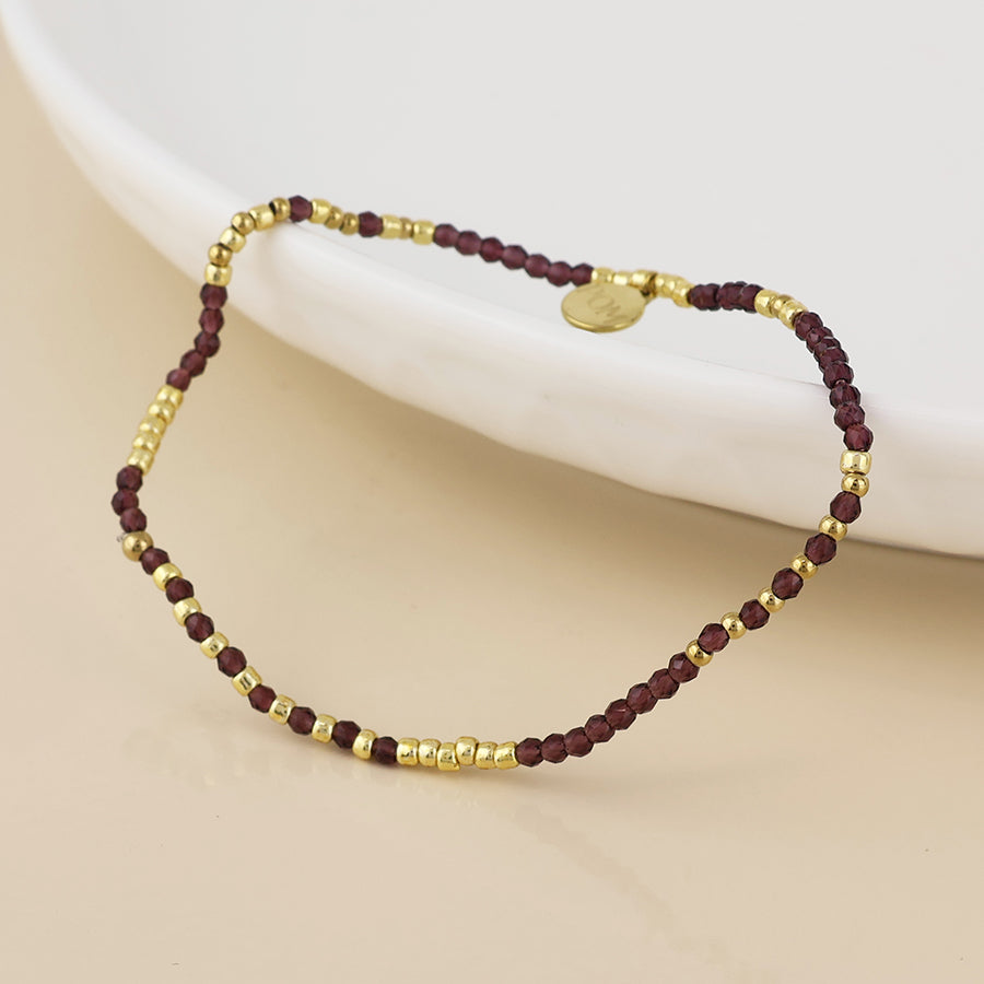 Erin Stainless Steel Brown Fine Bead Bracelet | Gold Plated