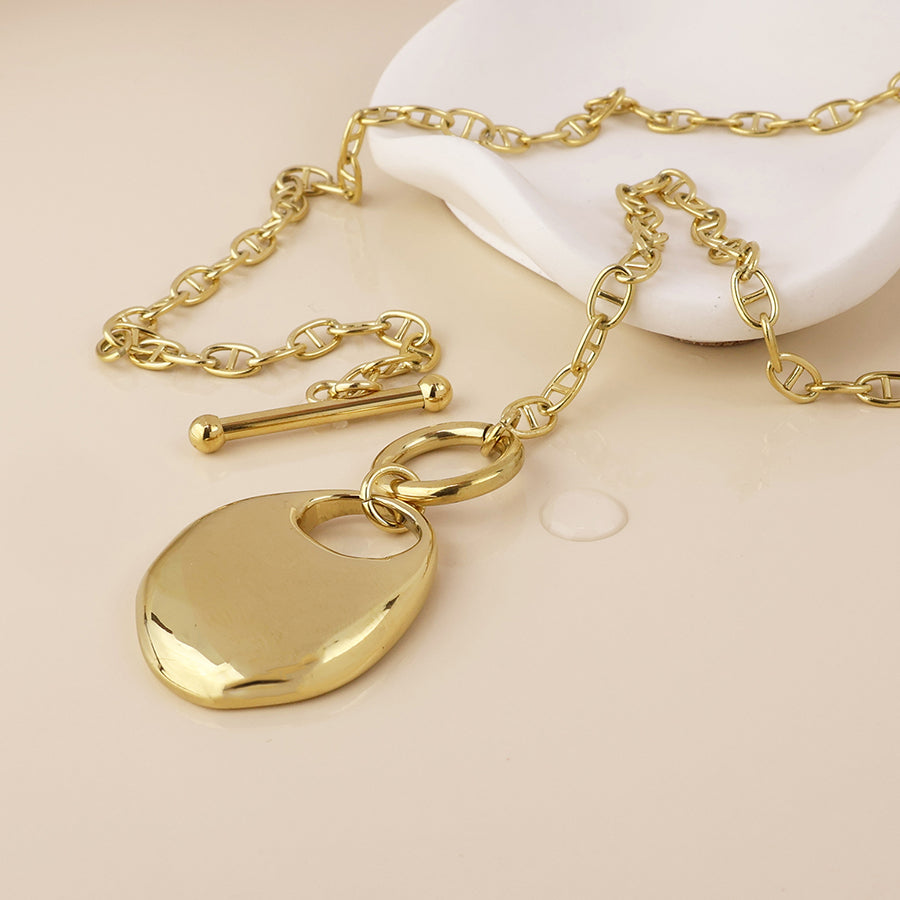 Celeste Stainless Steel Gold Plated Oval Pebble T-Bar Necklace